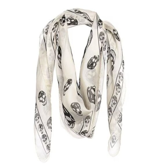 ALEXANDER MCQUEEN Black & Cream 100% Silk Scarf - NEW - Picture 1 of 2